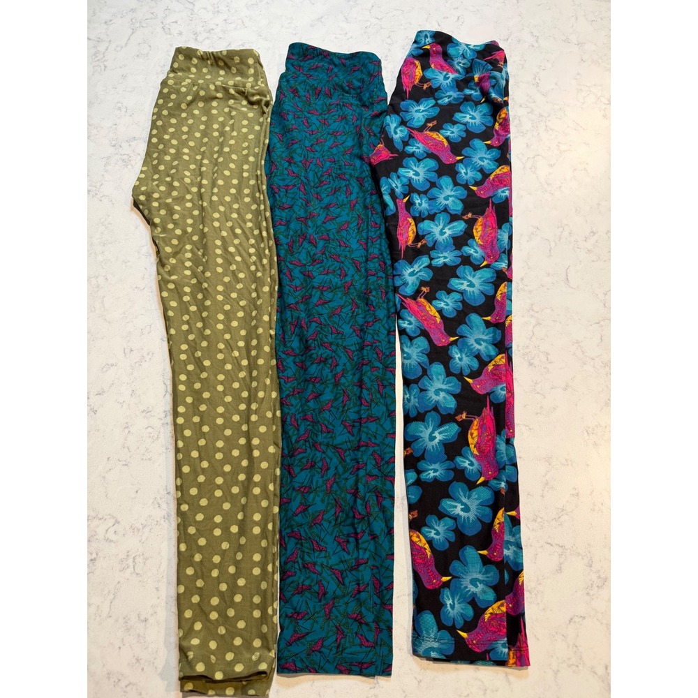 LuLaRoe Leggings Bundle 3 Pairs One Size OS Polka Dot Bird Floral Multi Color